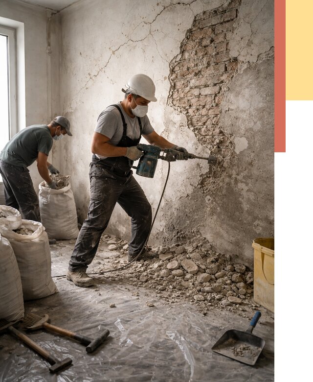 Демонтаж штукатурки со стен в Рыбинске от 7494 руб/м² — быстро и недорого | ОТДЕЛОЧНИК-Рбн