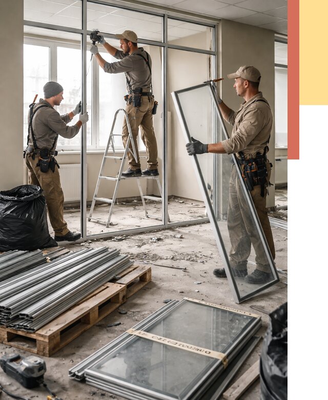 Демонтаж алюминиевых перегородок в Рыбинске от 4371 руб. — быстро и недорого | ОТДЕЛОЧНИК-Рбн