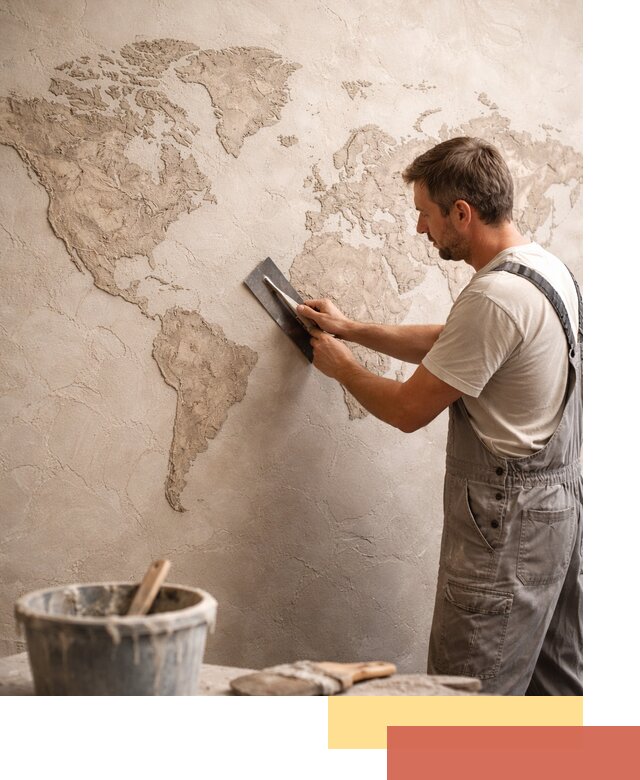 Декоративная штукатурка «Карта мира» под ключ в Рыбинске