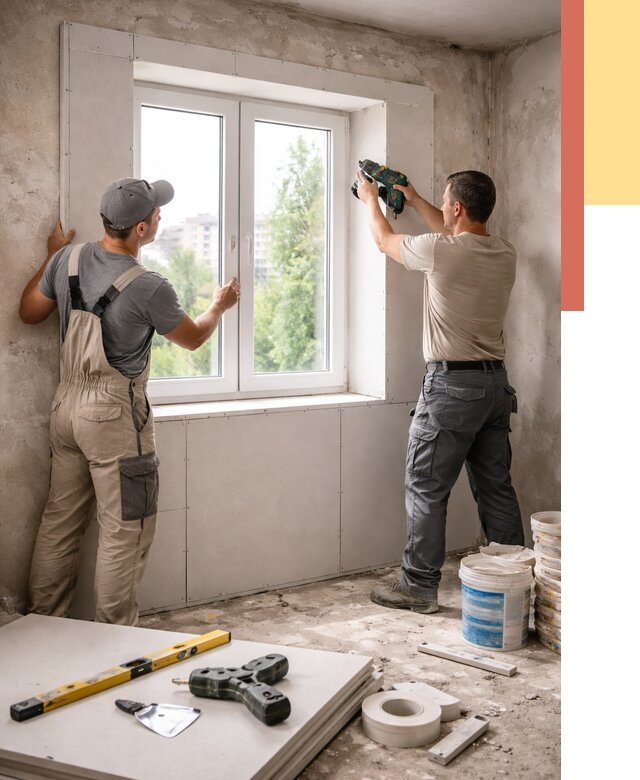 Монтаж откосов из гипсокартона в Рыбинске от 4684 руб. под ключ | ОТДЕЛОЧНИК-Рбн