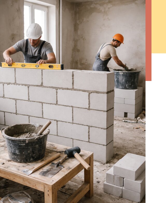 Кладка перегородок из газобетона в Рыбинске от 3331 руб. под ключ | ОТДЕЛОЧНИК-Рбн