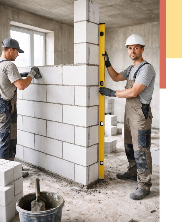 Кладка перегородок из пеноблока в Рыбинске от 1873 руб. под ключ | ОТДЕЛОЧНИК-Рбн