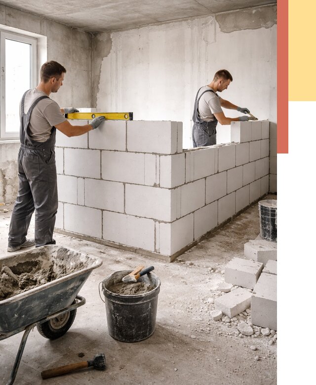 Кладка перегородок из ПГП в Рыбинске от 2602 руб./м2 — монтаж и возведение под ключ | ОТДЕЛОЧНИК-Рбн