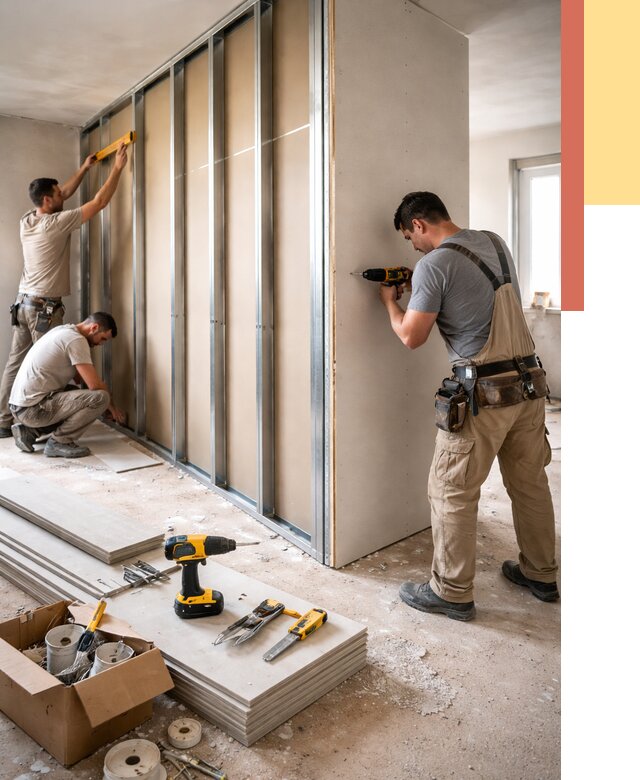 Монтаж однослойной перегородки из гипсокартона в Рыбинске от 677 руб. | ОТДЕЛОЧНИК-Рбн