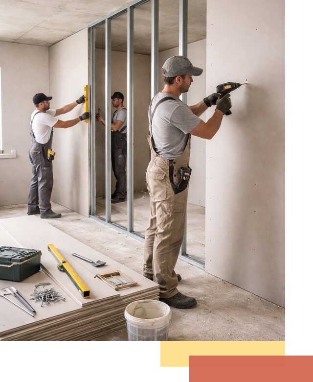 Однослойная перегородка из гипсокартона в Рыбинске под ключ, монтаж и отделка