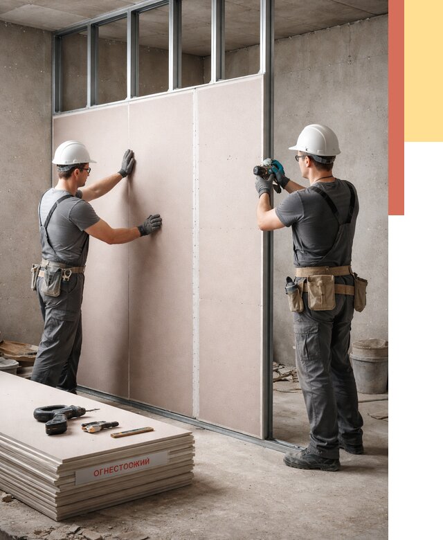 Перегородка из огнестойкого гипсокартона в Рыбинске от 1925 руб. под ключ | ОТДЕЛОЧНИК-Рбн