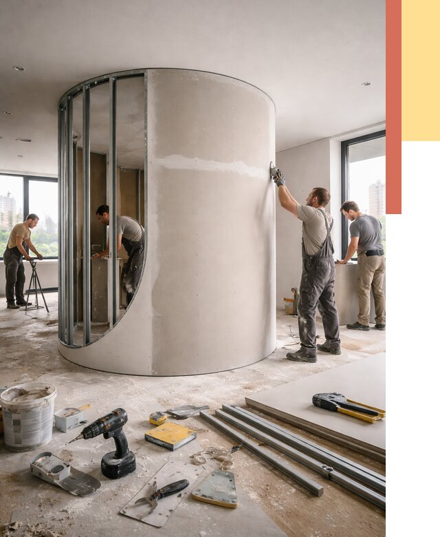 Радиусная перегородка из гипсокартона в Рыбинске от 3018 руб. под ключ | ОТДЕЛОЧНИК-Рбн