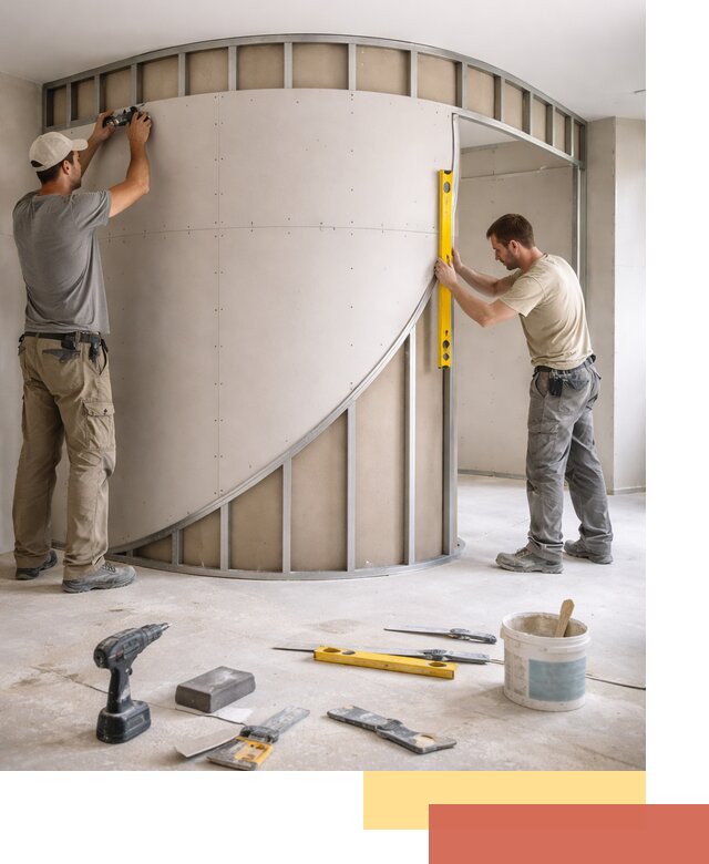 Радиусная перегородка из гипсокартона в Рыбинске под ключ