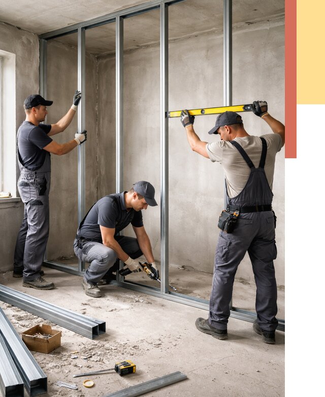 Монтаж каркаса перегородки из профиля в Рыбинске от 781 руб. | ОТДЕЛОЧНИК-Рбн