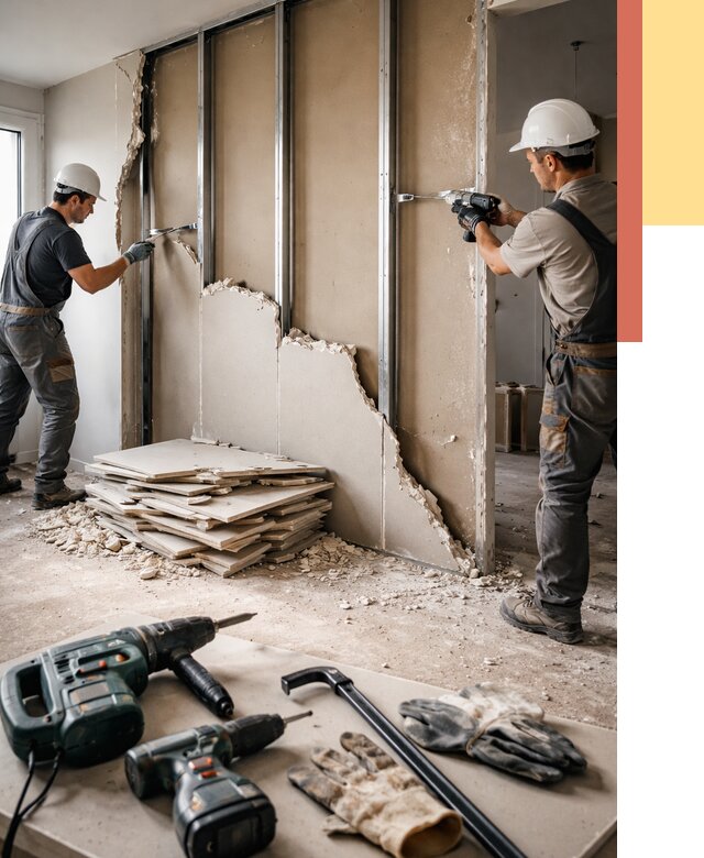 Демонтаж перегородки из гипсокартона в Рыбинске от 1249 руб. быстро и недорого | ОТДЕЛОЧНИК-Рбн