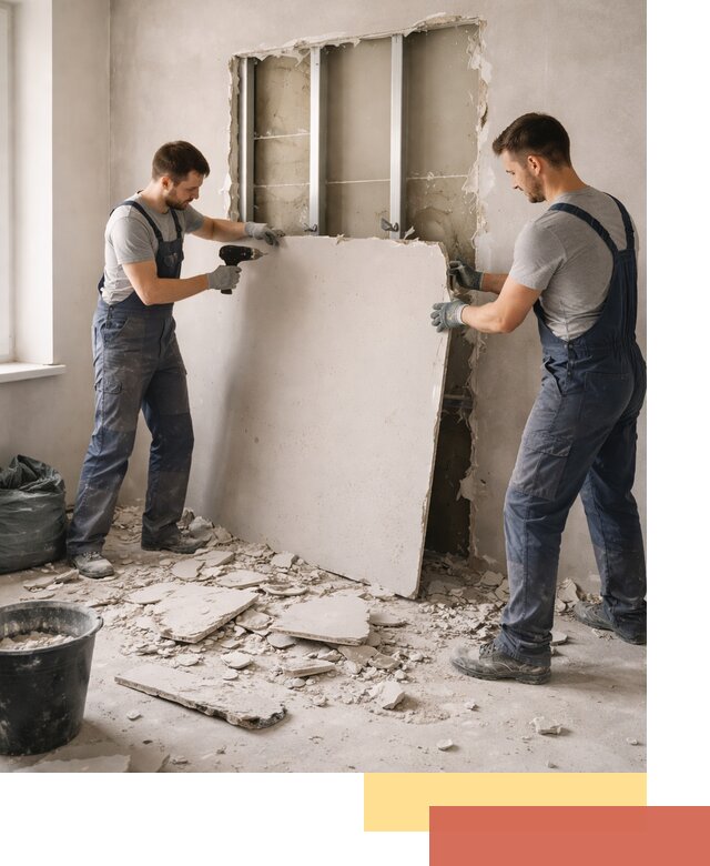 Демонтаж перегородки из гипсокартона в Рыбинске быстрый и аккуратный