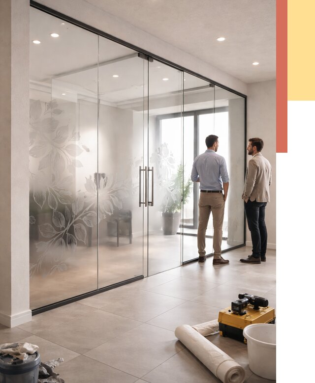 Стеклянные перегородки с рисунком в Рыбинске от 13010 руб. монтаж и нанесение | ОТДЕЛОЧНИК-Рбн