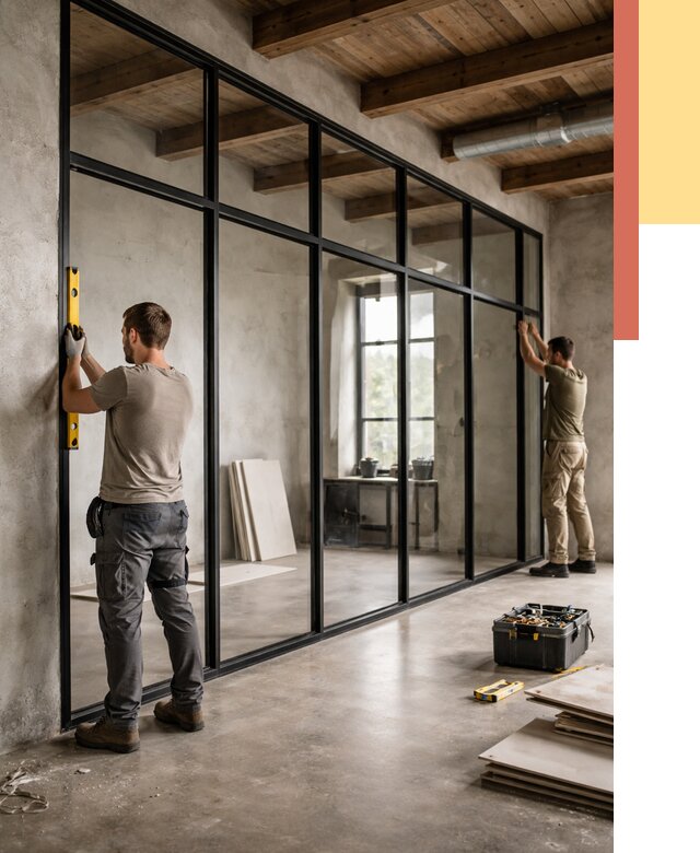 Стеклянные перегородки лофт в Рыбинске от 10928 руб. под ключ | ОТДЕЛОЧНИК-Рбн