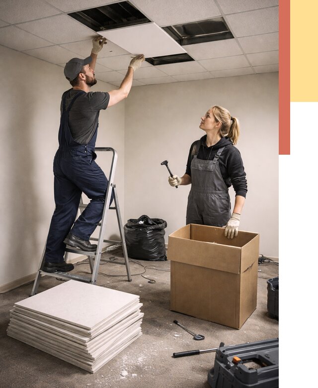 Демонтаж потолочной плитки в Рыбинске от 4684 руб. быстро и недорого | ОТДЕЛОЧНИК-Рбн