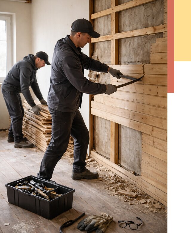 Демонтаж вагонки в Рыбинске от 3955 руб/м2 — быстро и недорого | ОТДЕЛОЧНИК-Рбн