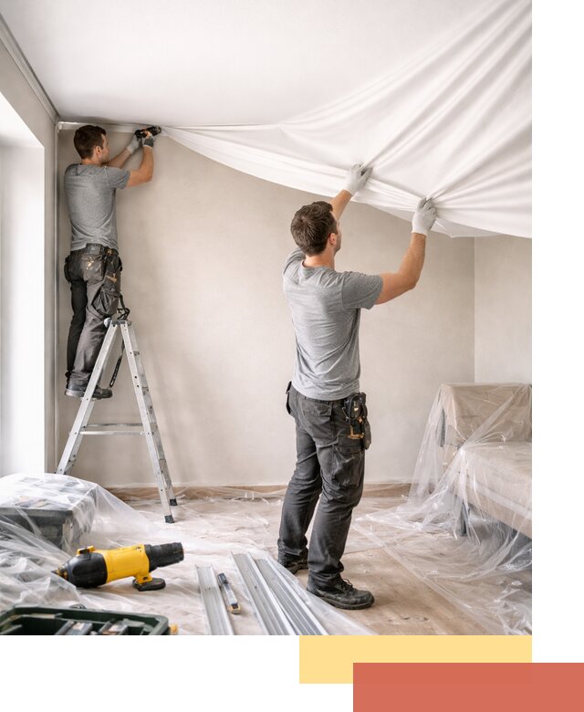 Монтаж тканевого натяжного потолка в Рыбинске недорого и быстро