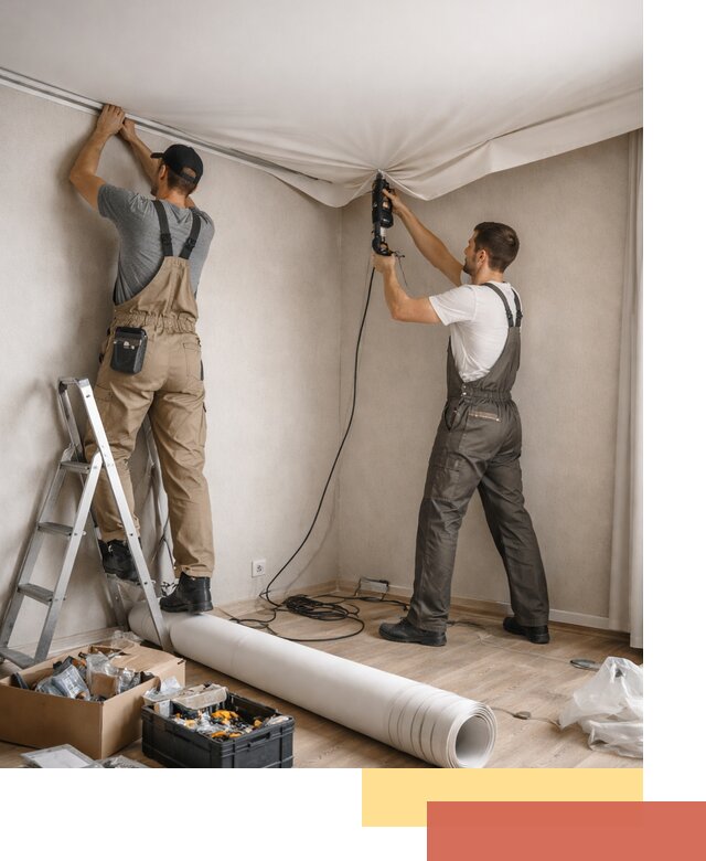 Монтаж цветного натяжного потолка в Рыбинске за один день