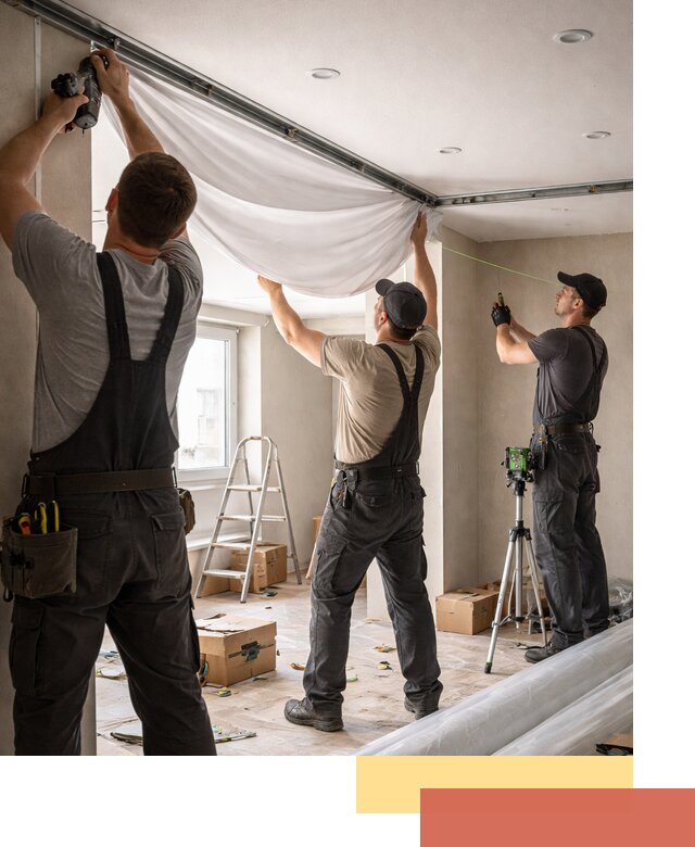 Монтаж парящего натяжного потолка под ключ в Рыбинске