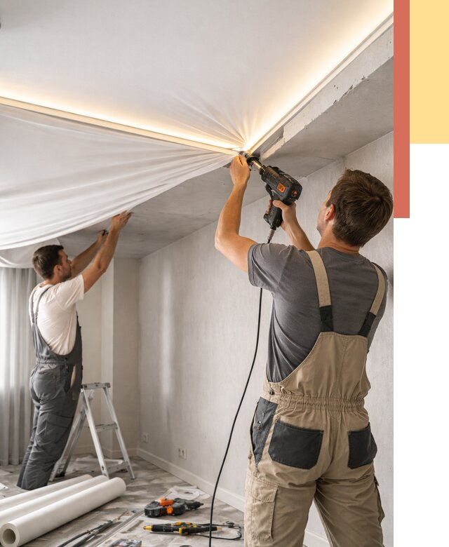 Монтаж натяжного потолка с подсветкой в Рыбинске от 989 руб. | ОТДЕЛОЧНИК-Рбн