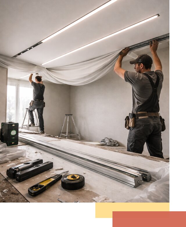 Монтаж натяжных потолков со световыми линиями в Рыбинске