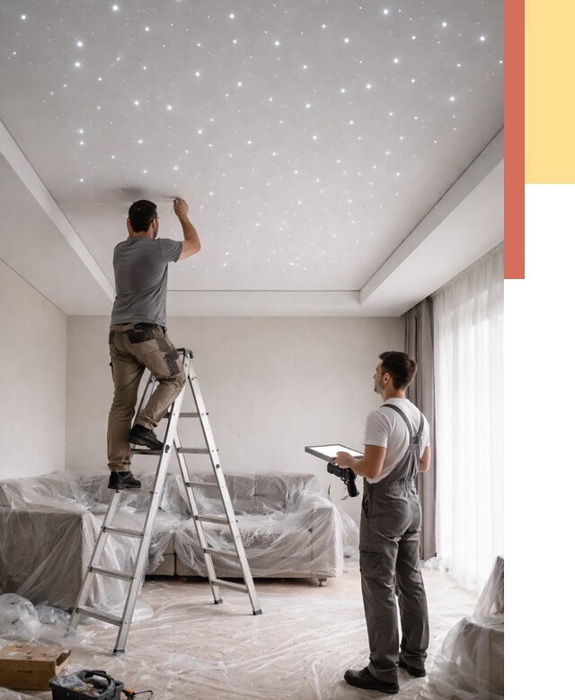 Монтаж натяжного потолка «звездное небо» в Рыбинске от 6765 руб. | ОТДЕЛОЧНИК-Рбн