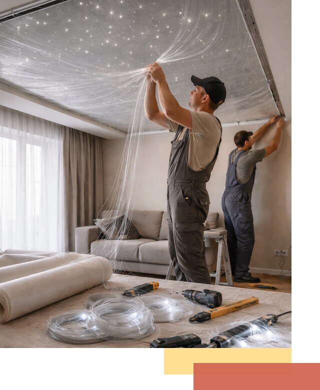 Монтаж натяжного потолка «Звездное небо» в Рыбинске