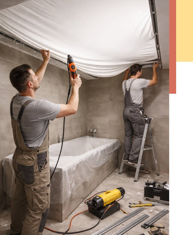 Монтаж натяжного потолка в ванной в Рыбинске от 1249 руб. под ключ | ОТДЕЛОЧНИК-Рбн