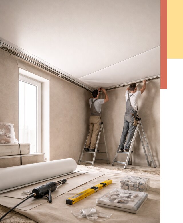 Монтаж натяжного потолка в спальне в Рыбинске от 3955 руб. под ключ | ОТДЕЛОЧНИК-Рбн