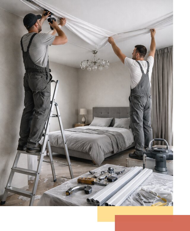 Монтаж натяжного потолка в спальне в Рыбинске