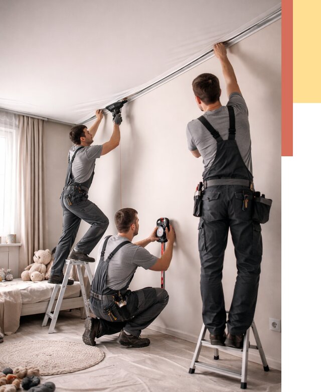 Монтаж натяжного потолка в детской в Рыбинске от 3643 руб. — быстро и недорого | ОТДЕЛОЧНИК-Рбн