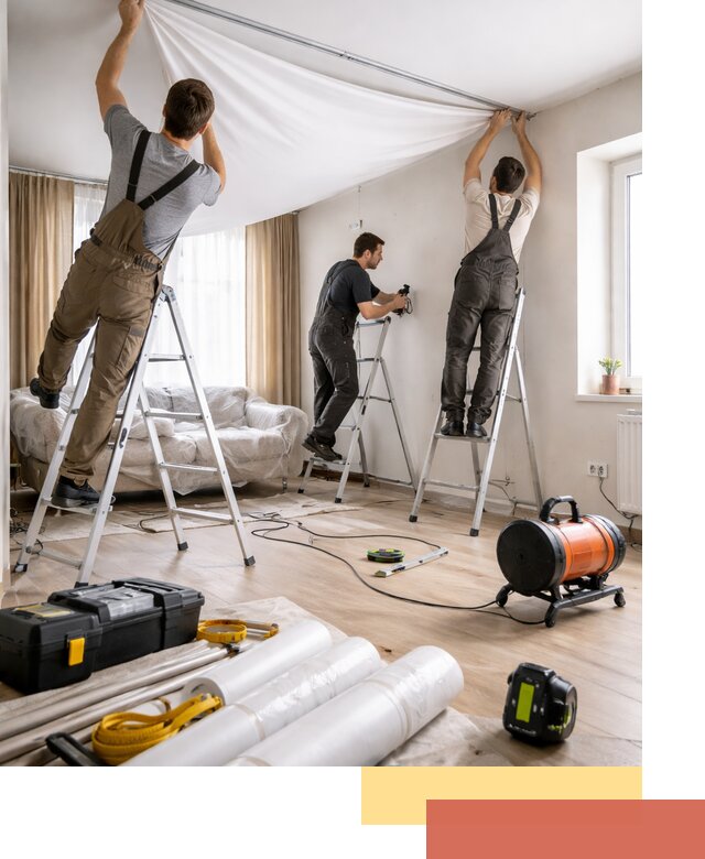 Монтаж натяжного потолка в гостиной в Рыбинске