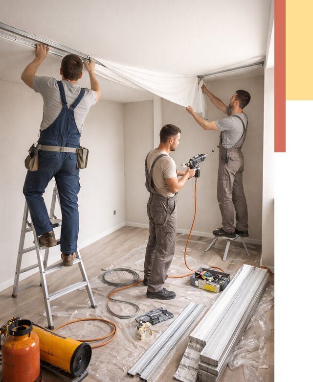 Монтаж натяжного потолка в студии в Рыбинске от 5724 руб. — быстро и недорого | ОТДЕЛОЧНИК-Рбн