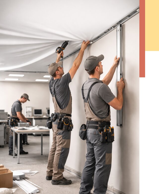 Монтаж натяжного потолка в офисе в Рыбинске от 468 руб/м² — быстро и недорого | ОТДЕЛОЧНИК-Рбн