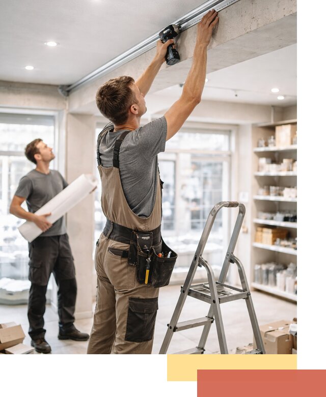 Монтаж натяжных потолков в магазине в Рыбинске