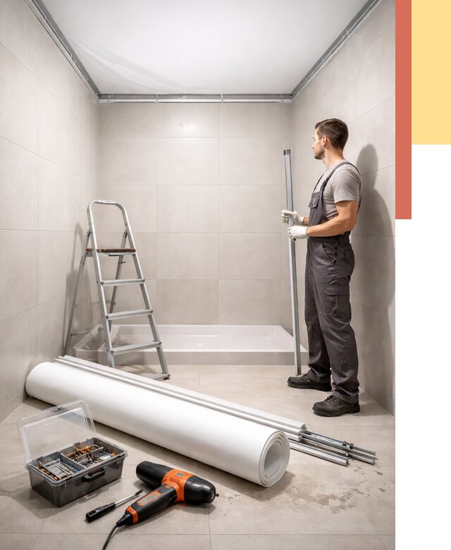 Монтаж натяжного потолка в санузле в Рыбинске от 1925 руб. — ОТДЕЛОЧНИК-Рбн