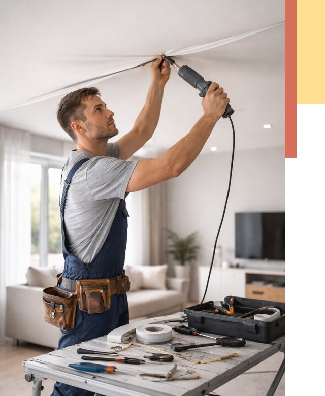 Ремонт натяжных потолков в Рыбинске от 9888 руб. под ключ — ОТДЕЛОЧНИК-Рбн