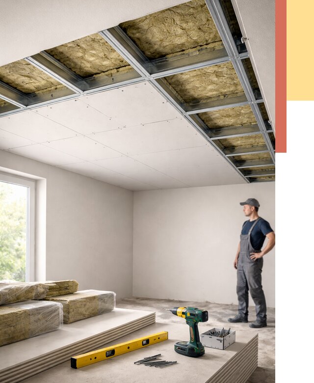 Звукоизоляция потолка ГКЛ в Рыбинске от 989 руб. — монтаж под ключ | ОТДЕЛОЧНИК-Рбн